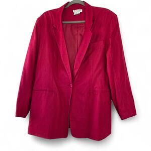 Newport News Blazer Jacket Women’s Plus Size 18 Ruby Red Linen Cotton Classic